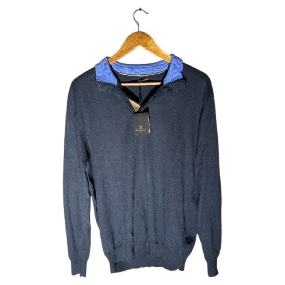 Massimo Dutti Mens Dark Blue Sweater with Patches